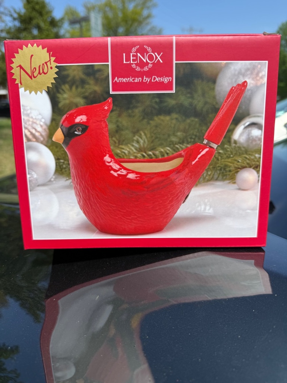 Lenox Red Cardinal Ceramic Accent Dish with Gold Beak and Black Mask